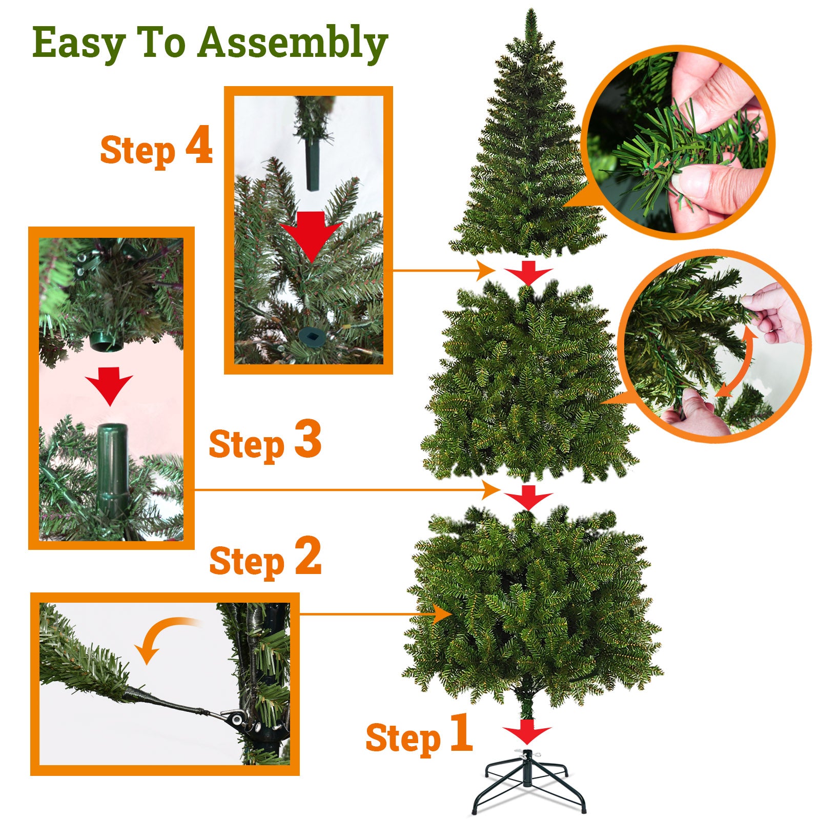 SUNRISEUMBRELLA Artificial Pencil Slim hinged Christmas Tree with Metal Stand, Kingswood Fir Slim (7.5 ft)