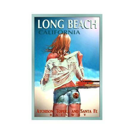 POSTER LONG BEACH California Santa Fe Railroad Original Poster New Train Travel Tourism Pin Up Art Print 099-UNFRAMED