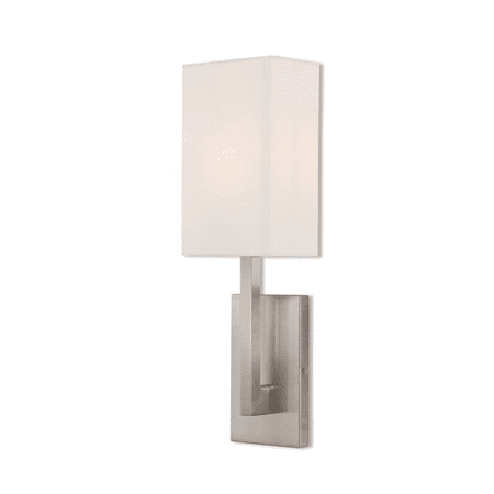 

Wall Sconces 1 Light With Brushed Nickel Hand Crafted Off-White Fabric Outside & White Fabric Inside Hardback 6 inches 40 Watts - World of Crystal