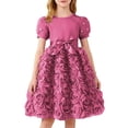 thumbnail image 2 of Blekii Petite Fit Long Sleeve Crewneck Tulle Midi Dress Casual Spring Summer Birthday Party Rust 7Y, 2 of 5