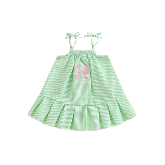 BemeyourBBs Toddler Baby Girls Baseball Dress Little Baby Girl Summer Dress 6 12 18 24 Months 2 3 4 Years Cute Baseball Embroidery Striped Print Sleeveless Tie up Strap Casual A-Line Dress