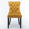 thumbnail image 3 of Set of 2 Dining Chairs, Velvet Upholstered High Back Chairs Tufted Seats Set with Nailhead Trim and Pull Ring, Dining Chairs with Wood Legs for Living Room Dining Room, Yellow, 3 of 7