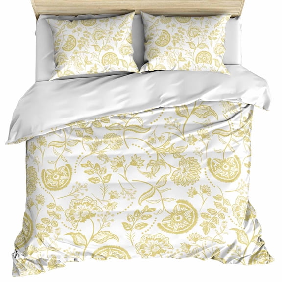 Boho Yellow Floral Bedding 3 Piece Duvet Cover Set California King, Vintage Farmhouse Paisley Plant Leaf Soft Microfiber Comforter Cover with Zipper Closure & Pillowcases, FadeResistant Quilt Cover