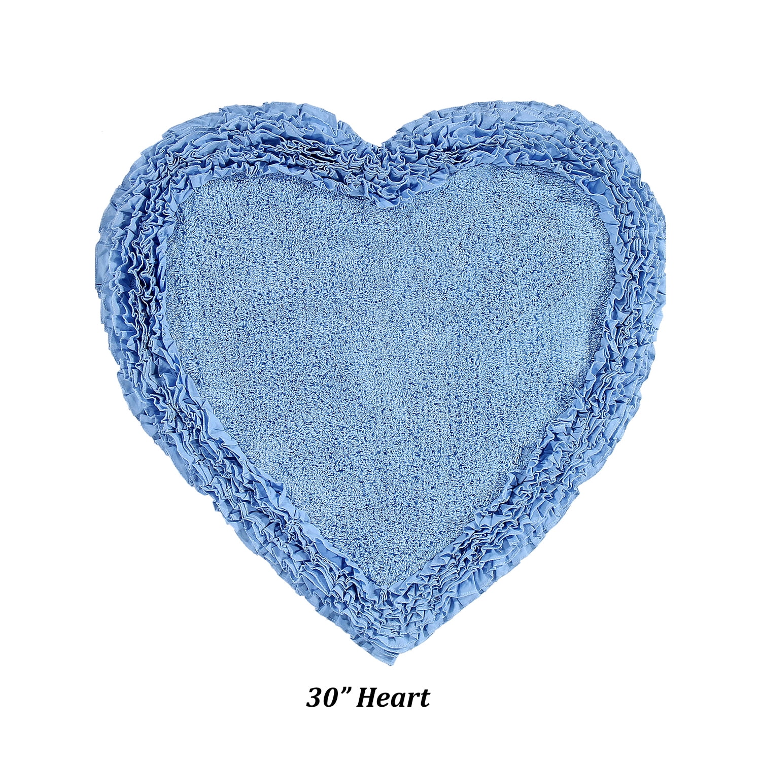 Better Trends 30'' x 30'' Heart Shape Bathroom Rug with Non Slip Backing 100% Cotton Water Absorbent, Machine Washable, (Blue) Shaggy Border Collection