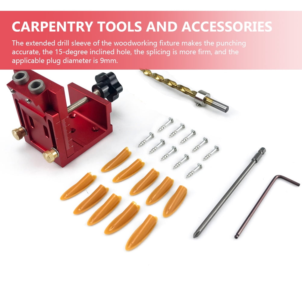 BESTYASH Aluminum Alloy Pocket Hole Drill Guide Set with Red Scale and Extended Sleeve for Precise Woodworking