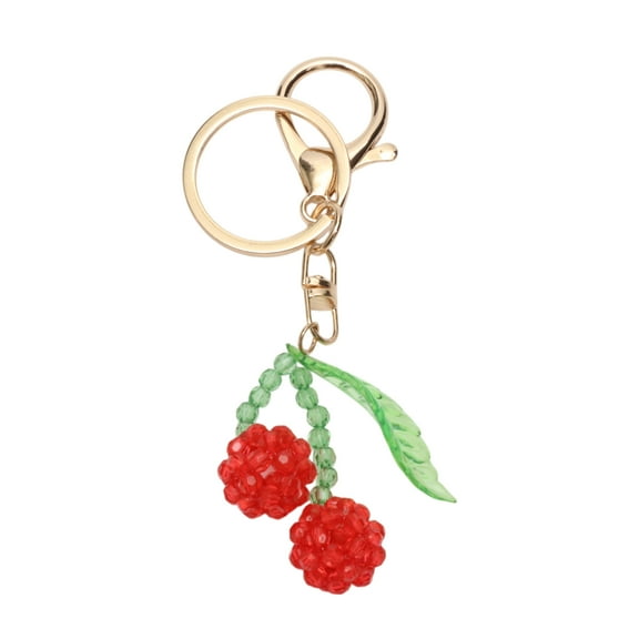 Unique Bargains 1 Pc Fashionable Fruit Cherry Handbag Charm Decorative Keychain Red Green Gold Tone