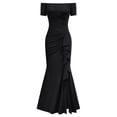 thumbnail image 4 of Leeye One Shoulder Off the Shoulder Short Sleeve Boat Neck Long Dresses for Wedding Proms Party Graduation, Polyester, Black, 1PC, L (Women's), 4 of 4