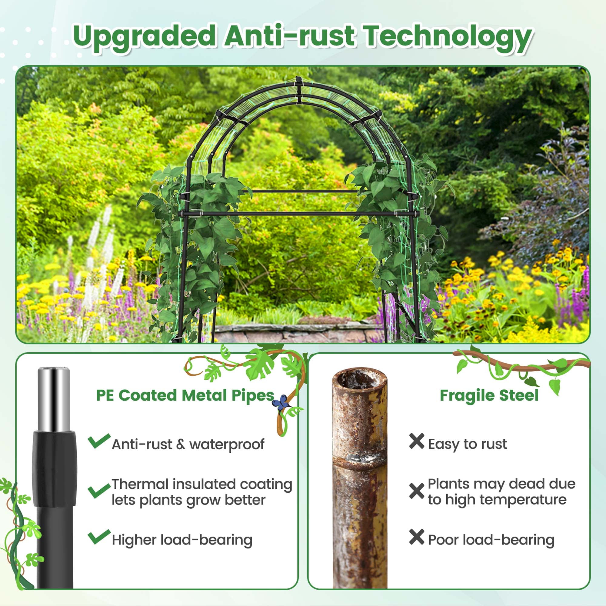 Costway 1 PCS 7.5FT Garden Arch Trellis Outdoor Plant Support Archway for Climbing Vine Flower