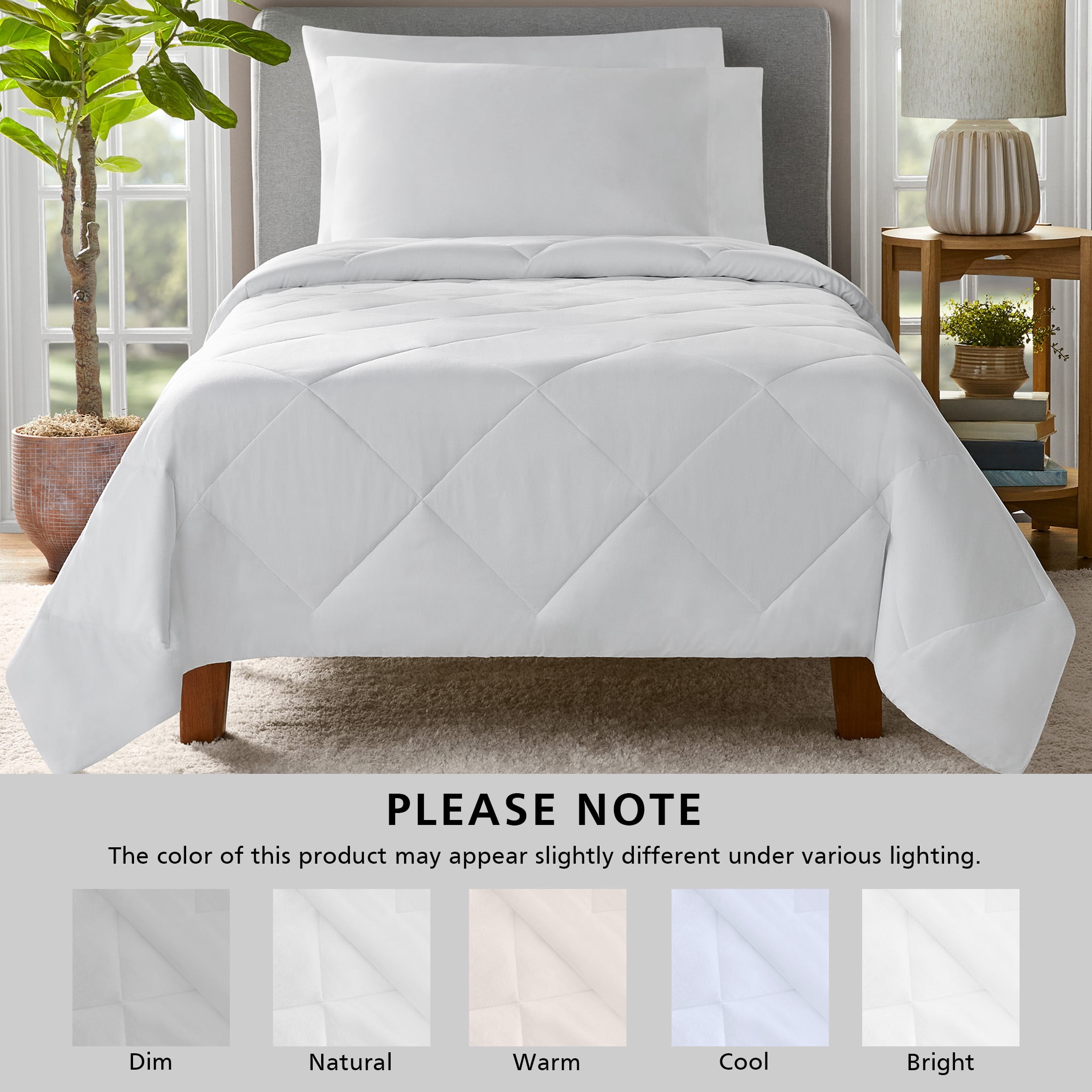 Mainstays Twin/Twin XL Comforter, All-Season Reversible Microfiber, White
