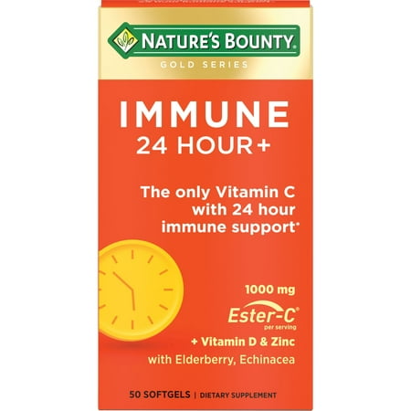 Nature's Bounty Immune 24 Hour Vitamin C, D3 & Zinc for Immune Support, 1000 mg Softgels, 50 Count