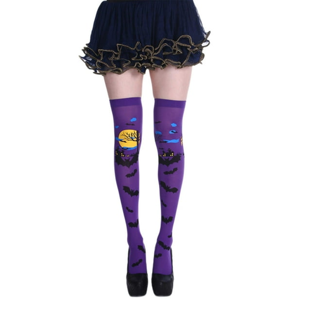 Bas d'Halloween pour Femmes Collants Résille Gothique Squelette Accessoires de Costume de Fête avec Design Taches de Sang Effrayant