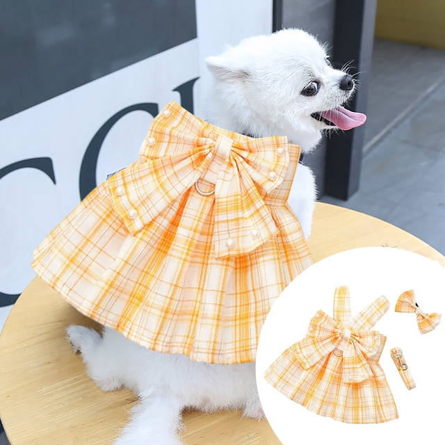 Cute And Stylish Plaid Print Dog Harness Dress With Bowknot For Small Dogs Perfect For Indoor And Outdoor Use Available In Various Sizes