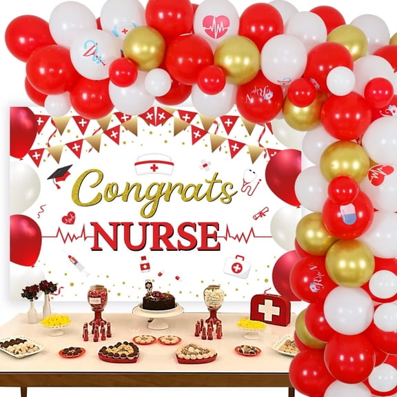 Nurse Graduation Party Decorations, Nursing Balloon Garland Arch Kit, Congrats Nurse Backdrop for RN LPN BSN Medical School Graduation Party Decorations Supplies, Nurses Day