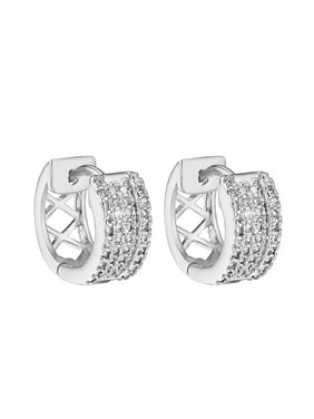 Master Of Bling Jewelry Product Image Hoop Style Huggie Earrings 14k White Gold Finish Cubic Zirconia 12mm Mens Womens Master Of Bling