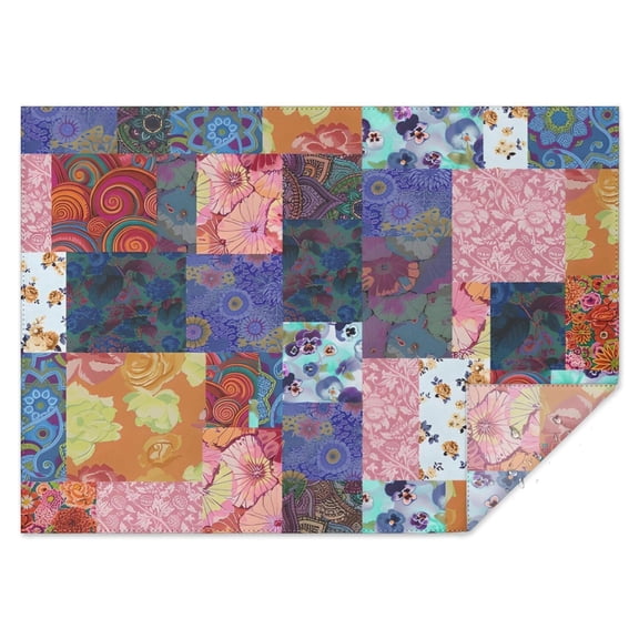 Colorful Pioneer Flower Patchwork Rectangle Tablecloth 60"x84",Waterproof Polyester Rectangle Table Cloth, Wipeable Spillproof Polyester Tablecloth for Dining, Camping, Indoor and Outdoor