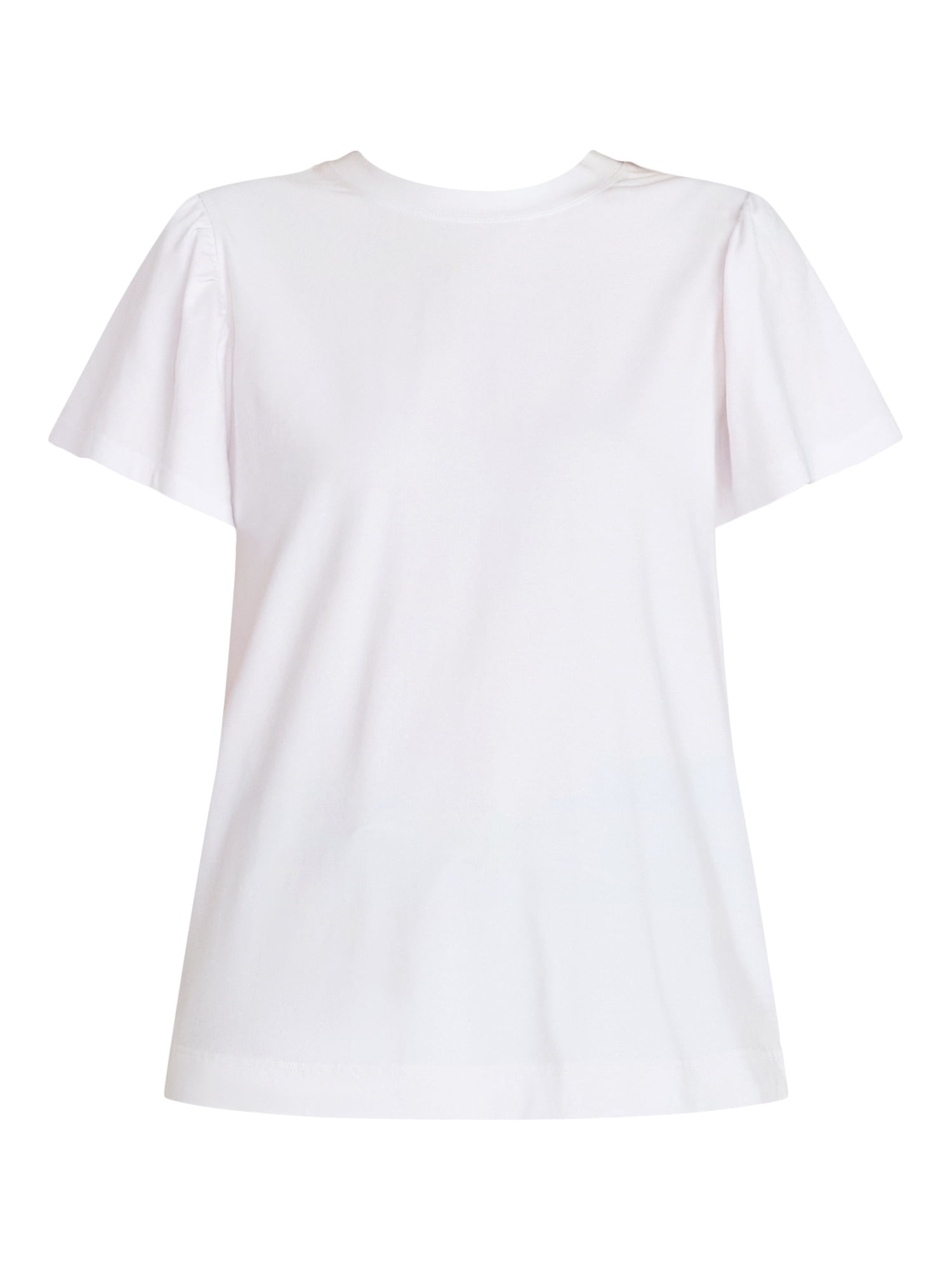 Time and Tru Women's Crewneck Top with Short Flutter Sleeves, Sizes XS-XXXL