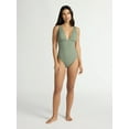 thumbnail image 3 of Time and Tru Women’s and Women’s Plus Ribbed Plunge One Piece Swimsuit, Sizes XS-2X, 3 of 6