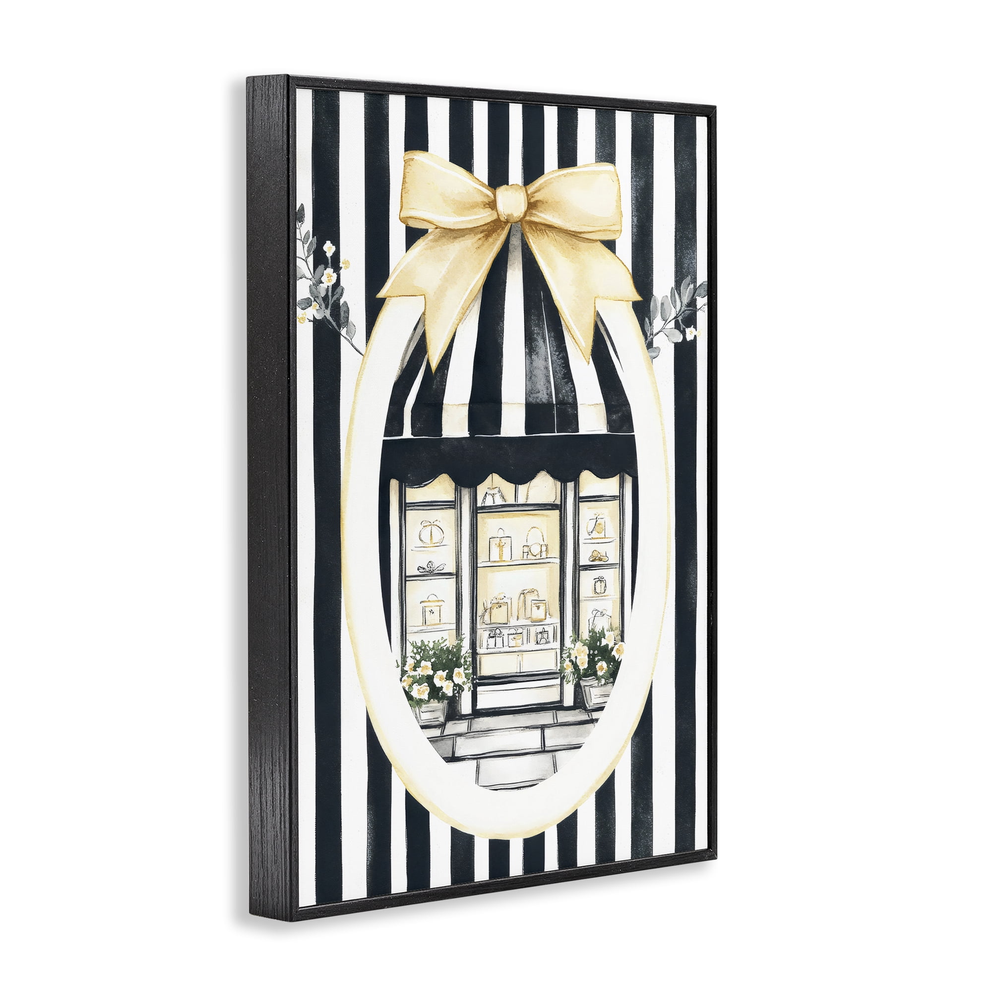 Stupell Industries Maison Striped Boutique Window Black Framed Giclee Art, design by Petal Prints Design