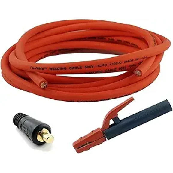 WeldingCity 15-ft 2-AWG USA-made Welding Cable (Orange Red) with Stick Electrode Holder Stinger and Tweco-type Twistlock Connector Plug for Welder Whip Lead