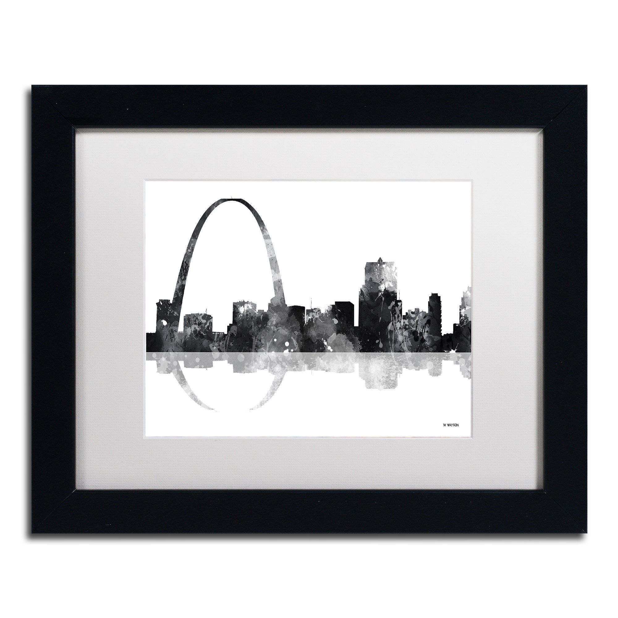 Trademark Fine Art "Gateway Arch St Louis Skyline BG-1" Canvas Art by Marlene Watson, White Matte, Black Frame