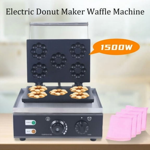 1500W Donut Waffle Baking Machine Commercial kit 5 Dounts Maker Waffle Maker