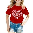 thumbnail image 1 of Tee Shirt Enfant Fille Été Enfant Filles Manches Courtes Col Rond T-Shirt Décontracté avec Nœud Imprimé Respirant Confort T-Shirt Enfant Rouge 3 Ans-4 Ans, 1 of 3