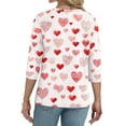 thumbnail image 5 of Valentine Shirts for Women Loose Button V Neck T-Shirts Funny Love Hearts Graphic Tunic Tops Casual 3/4 Sleeve Pullover Holiday Three Quarter Length Blouses Red 2XL, 5 of 5