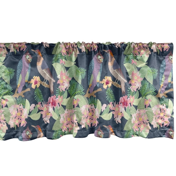 Ambesonne Leaves Window Valance, Exotic Birds Owl Avian, 54" X 12", Multicolor