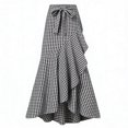 thumbnail image 4 of Arlun Plaid Maxi Skirts for Women High Waisted A Line Irregular Ruffle Hem Long Skirt with Bow Belt Trendy and Tall Spring Casual Skirts Black M, 4 of 5