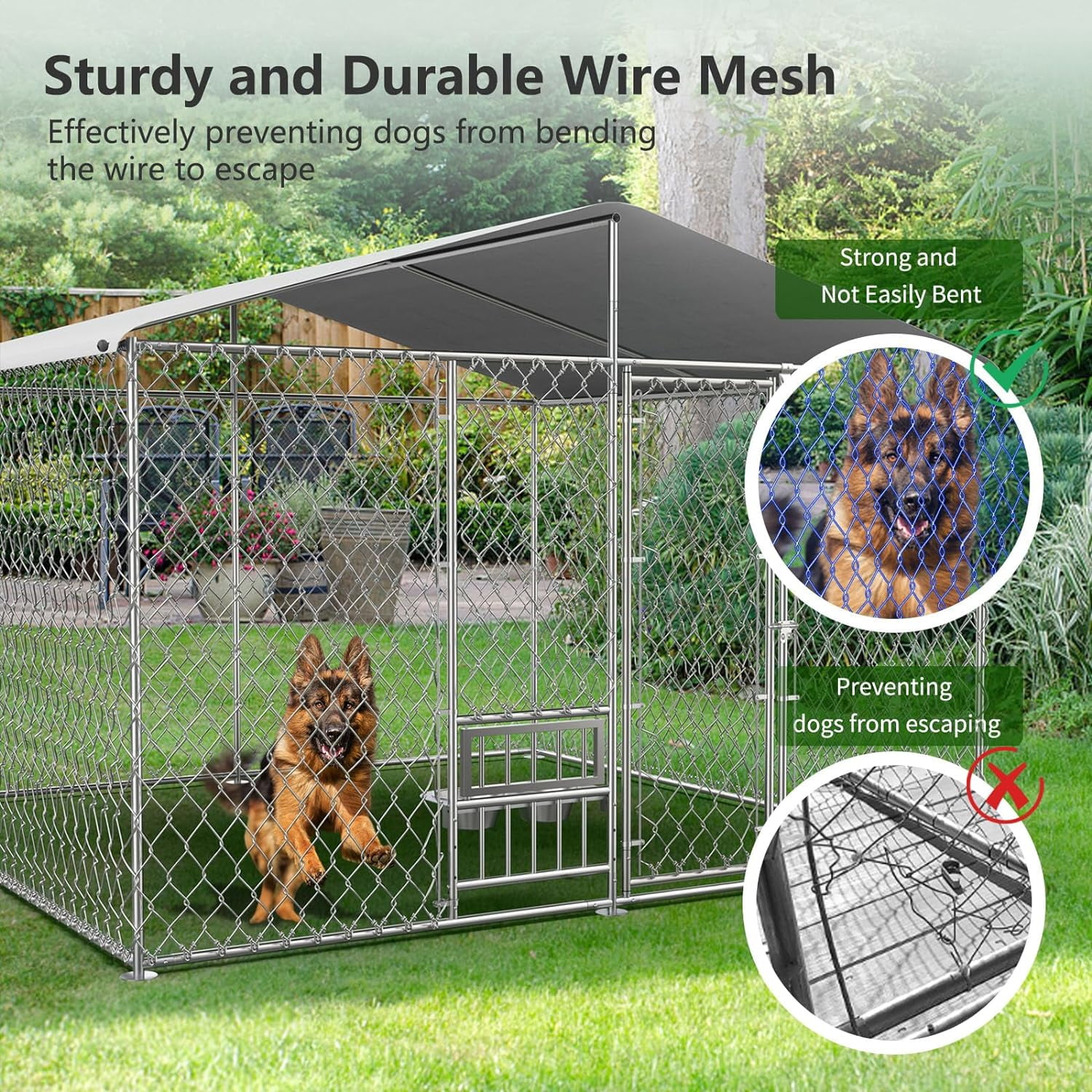 Yesurprise Outdoor Dog Kennel, Large Dog House with Roof Waterproof Cover for Small Medium Large Dog, Pet Playpen with Secure Lock
