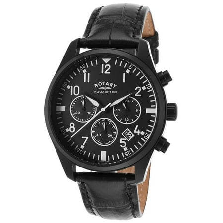 Rotary GS00110-04 40mm Ion Plated Stainless Steel Case Black Calfskin Mineral Men's Watch