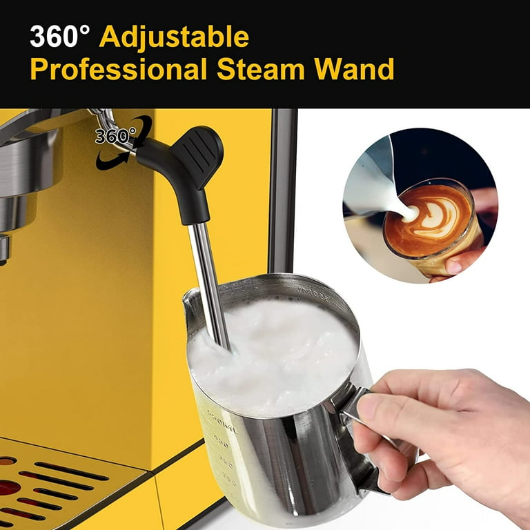 CAVDLE Yellow Espresso Machine 20 Bar with Italian Pump Milk