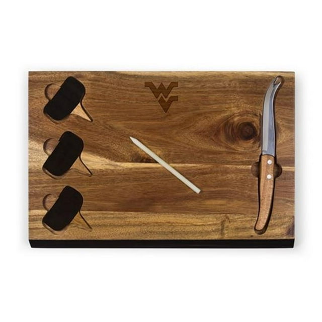 Picnic Time 833-00-512-833-0 West Virginia Mountaineers - Delio Acacia Bamboo Cheese Board & Tools Set