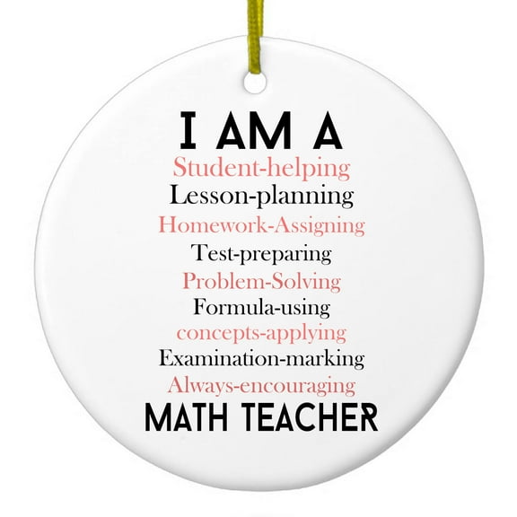 DistinctInk Hanging Ceramic Christmass Tree Ornament with Gold String - Great Gift / Present - 2 3/4 inch diameter - Teacher Student Helping Homework Encourage