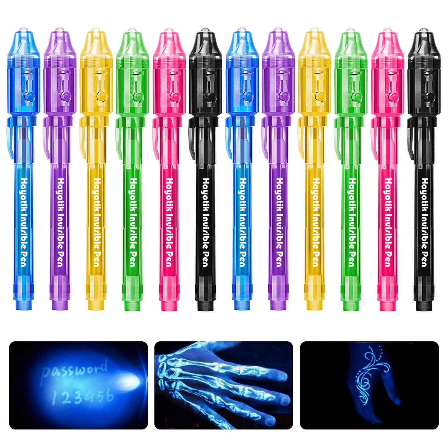 New 12pcs Invisible Ink Spy Pen Built in UV Light Magic Marker Secret Message 