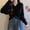 Black-01, variant on Womens Sweaters Solid Color V Neck Long Sleeve Cross Front Loose Knit Pullover Slouchy Style Layering Essential Top Grey One Size