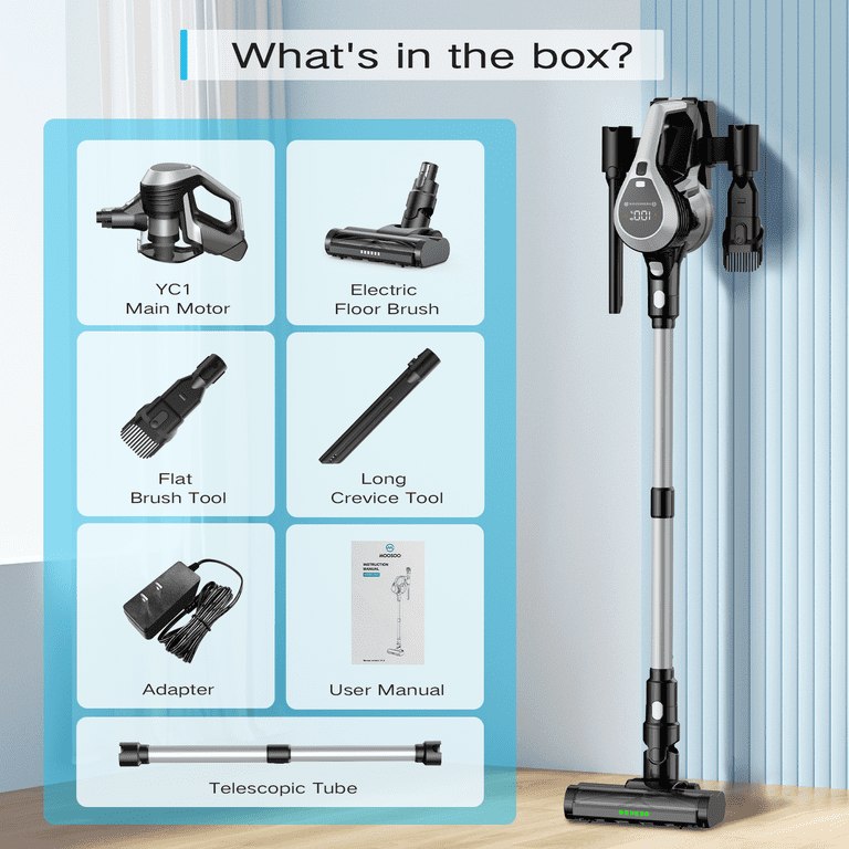 Moosoo Stick Vacuum - Powerful 20Kpa Suction - LED Display