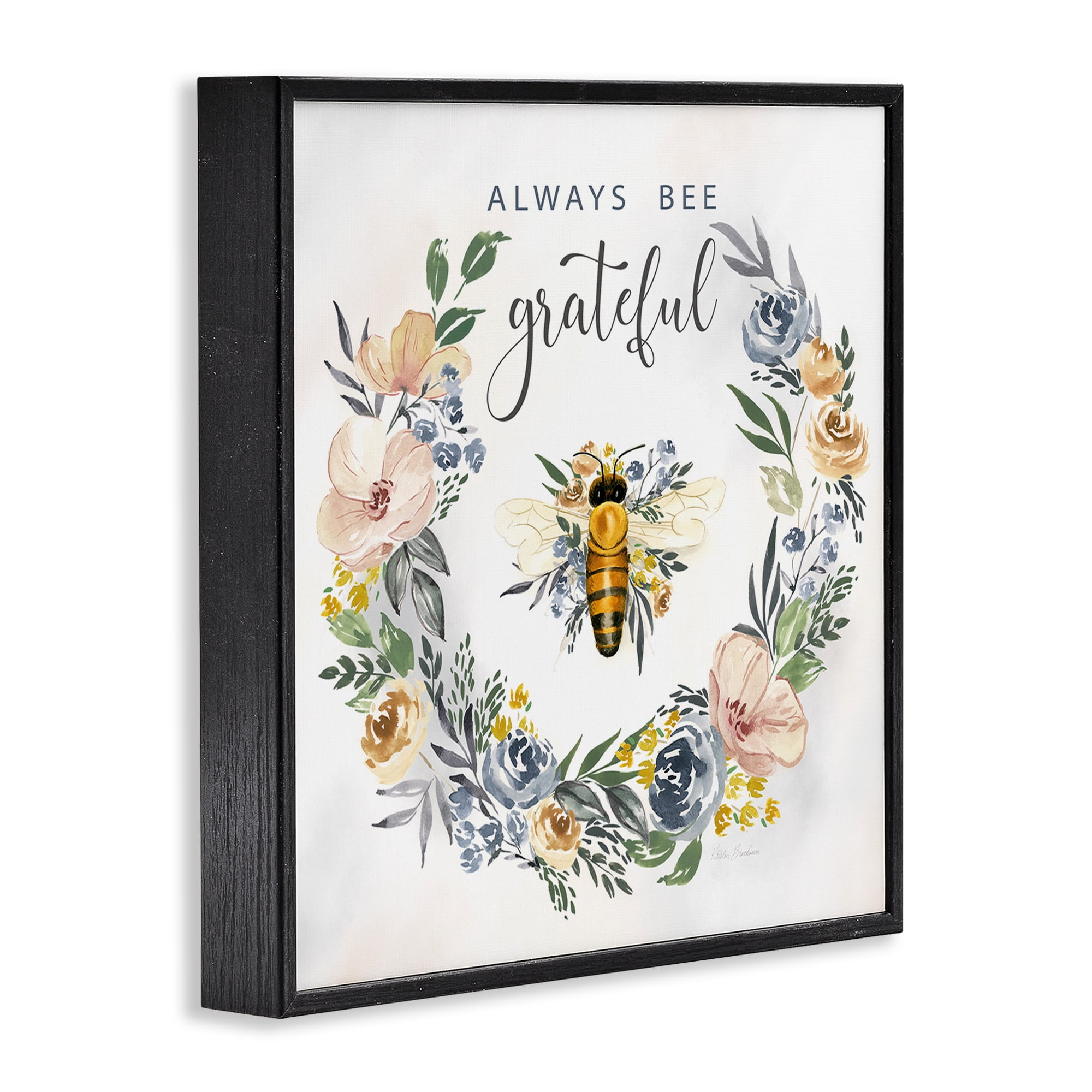 Stupell Industries Country Bee Grateful Botanical & Floral Painting Black Framed Art Print Wall Art, 24 x 24