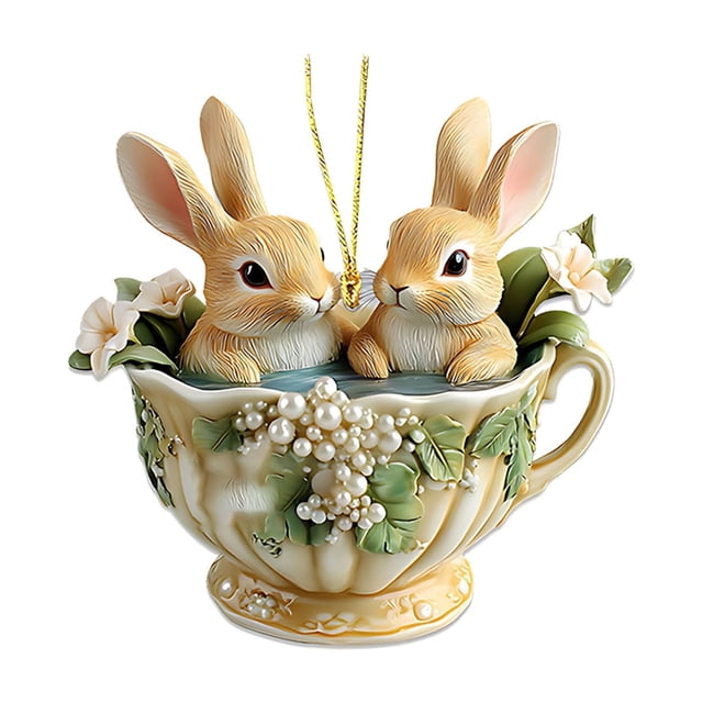 Adornos colgantes de Pascua, regalos de Pascua, taza de Pascua, lindos conejos de dos orejas, llavero acrílico, colgante de mochila, espejo retrovisor, colgante decorativo, taza de Pascua, colgante de