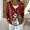 thumbnail image 2 of Women's Fashion Long Sleeve Christmas Snowman Snowflake Print Jacket Cardigan for Holiday Party and Casual Daily Wear,Deep Red,XL, 2 of 7