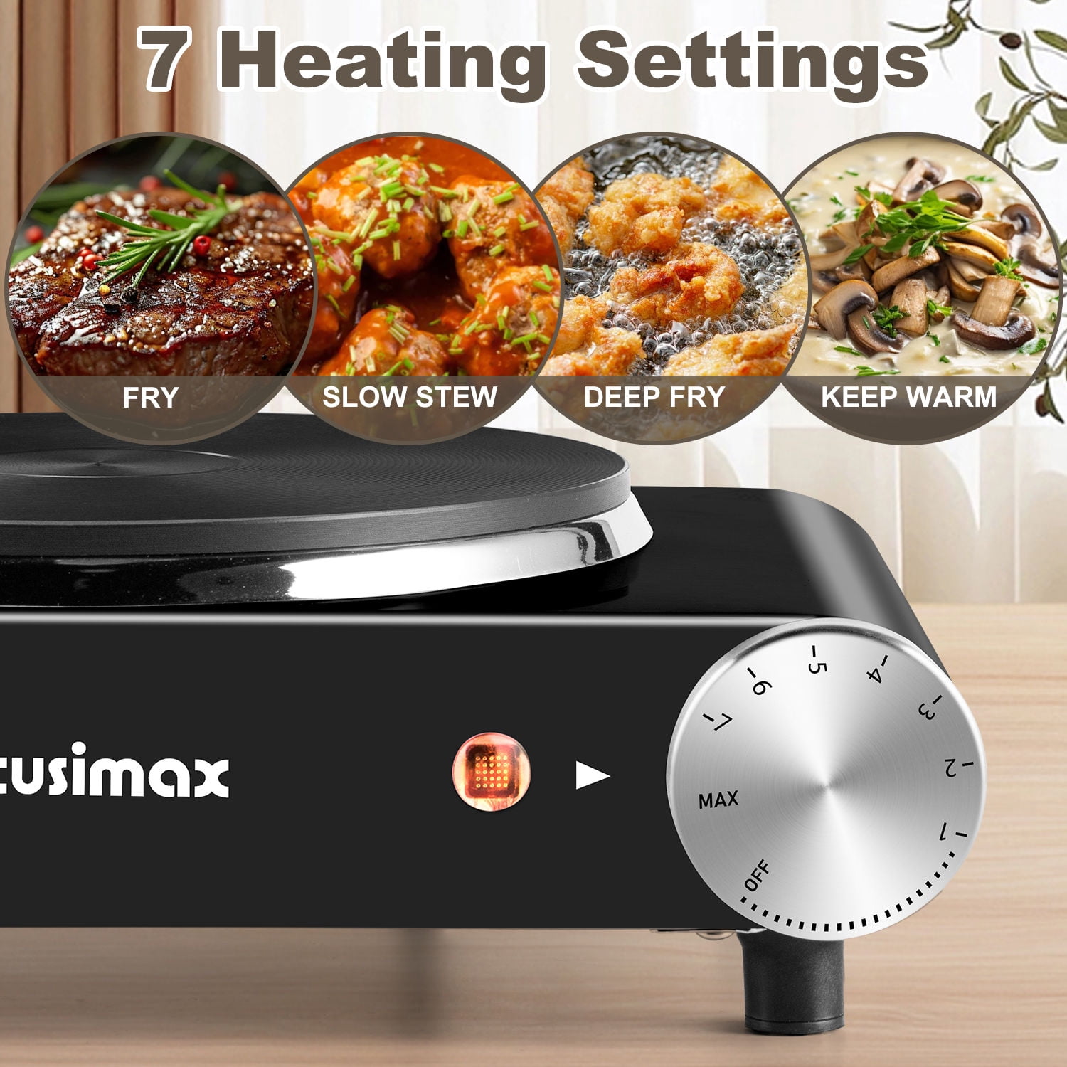 Cusimax 1500W Electric Hot Plate for Cooking Portable Single Burner Heat-up in Seconds Adjustable Temperature Control Stainless Steel Black