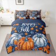thumbnail image 2 of Manfei Happy Fall 7 Pieces Bedding Comforter Set,Rustic Pumpkin Maples Full Bedding Set,Orange Blue Fitted Sheet Flat Sheet For Girl Boys,Microfiber Bedroom Decor Reversible, 2 of 8