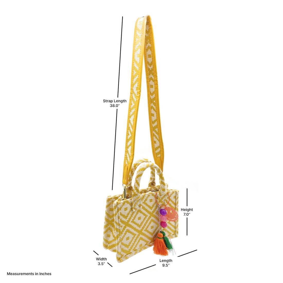 Empire Cove Women's Diamond Tote Bag Purse Satchel Gift Set with Tassel and Charm, Yellow