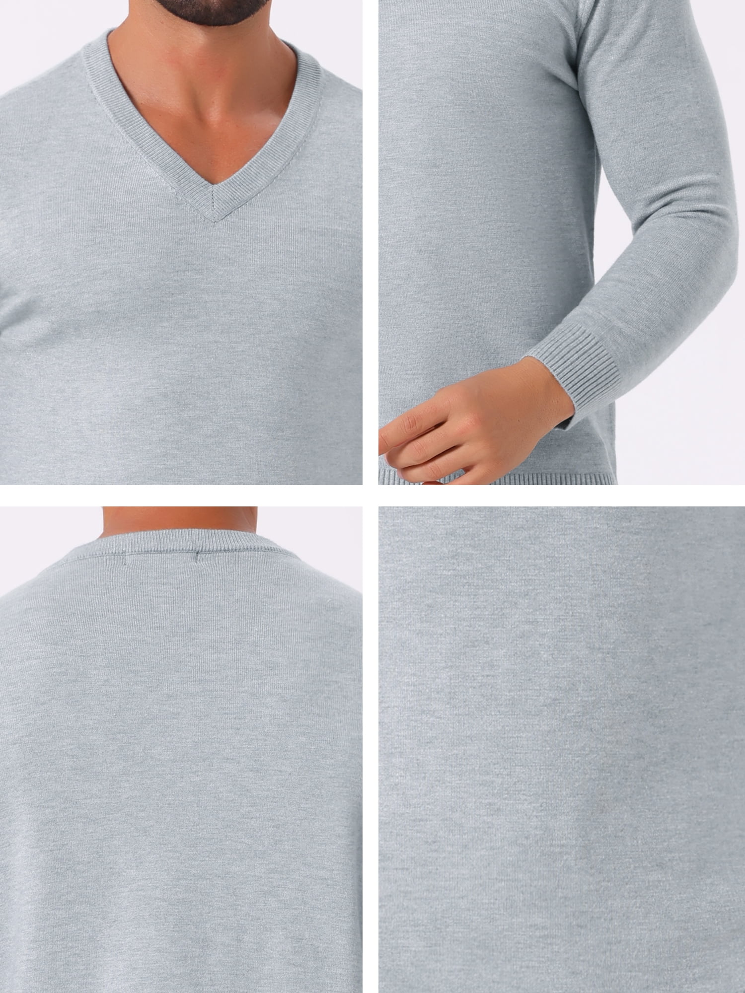 DARING DIVA Men's Long Sleeve V-Neck Solid Knitted Pullover Sweater XL Light Gray