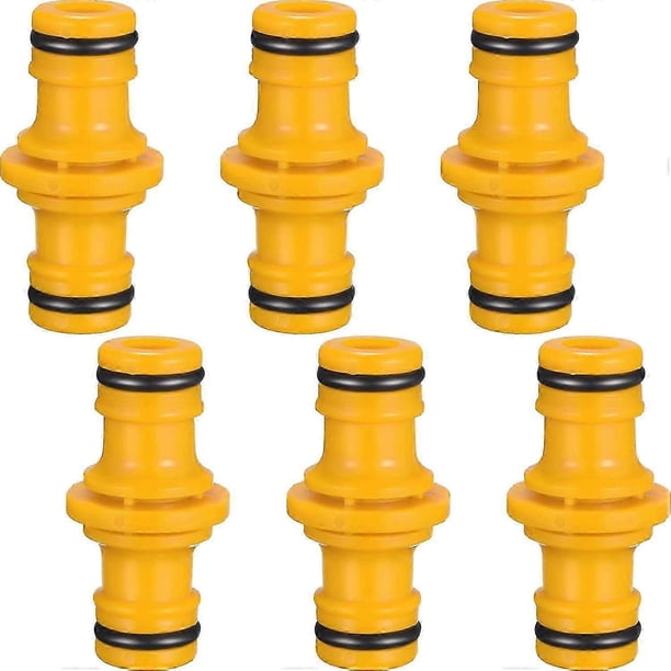 6 Pack Double Male Hose Connectors Extender for Join Garden Hose Pipe Tube (Yellow)