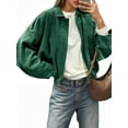 thumbnail image 3 of Long Sleeved Women Spring Fall Faux Suede Bomber Jackets Turn-down Collar Casual Lapel Zipper Jacket, 3 of 7