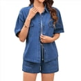thumbnail image 2 of Conjunto de Mezclilla de Verano para Mujer, 2 Piezas, Informal, de Corta, con Camisa y Pantalones Cortos, para Estar en Oscuro XXL, 2 of 9