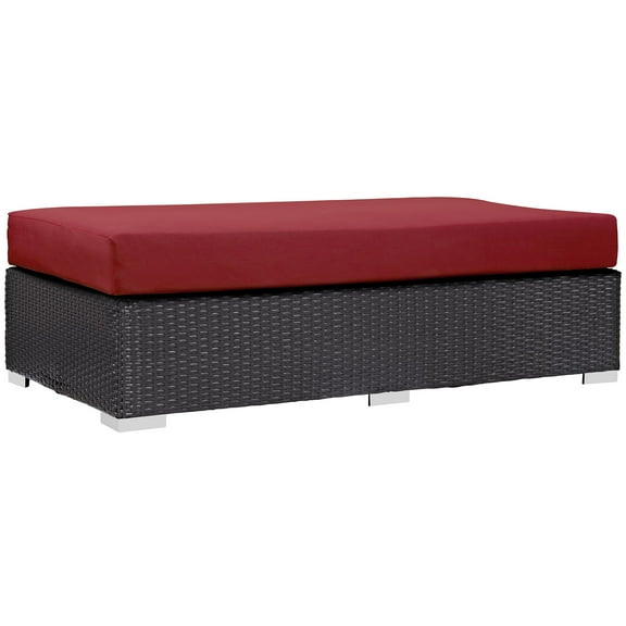 Modern Contemporary Urban Design Outdoor Patio Balcony Rectangle Ottoman, Red, Rattan