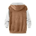 thumbnail image 3 of Gibobby Chamarra de invierno para mujer, Chamarra de forro polar mullida para mujer, con capucha, bloque de color, patchwork, abrigos, Sherpa con bolsillos(Caqui,CH), 3 of 5
