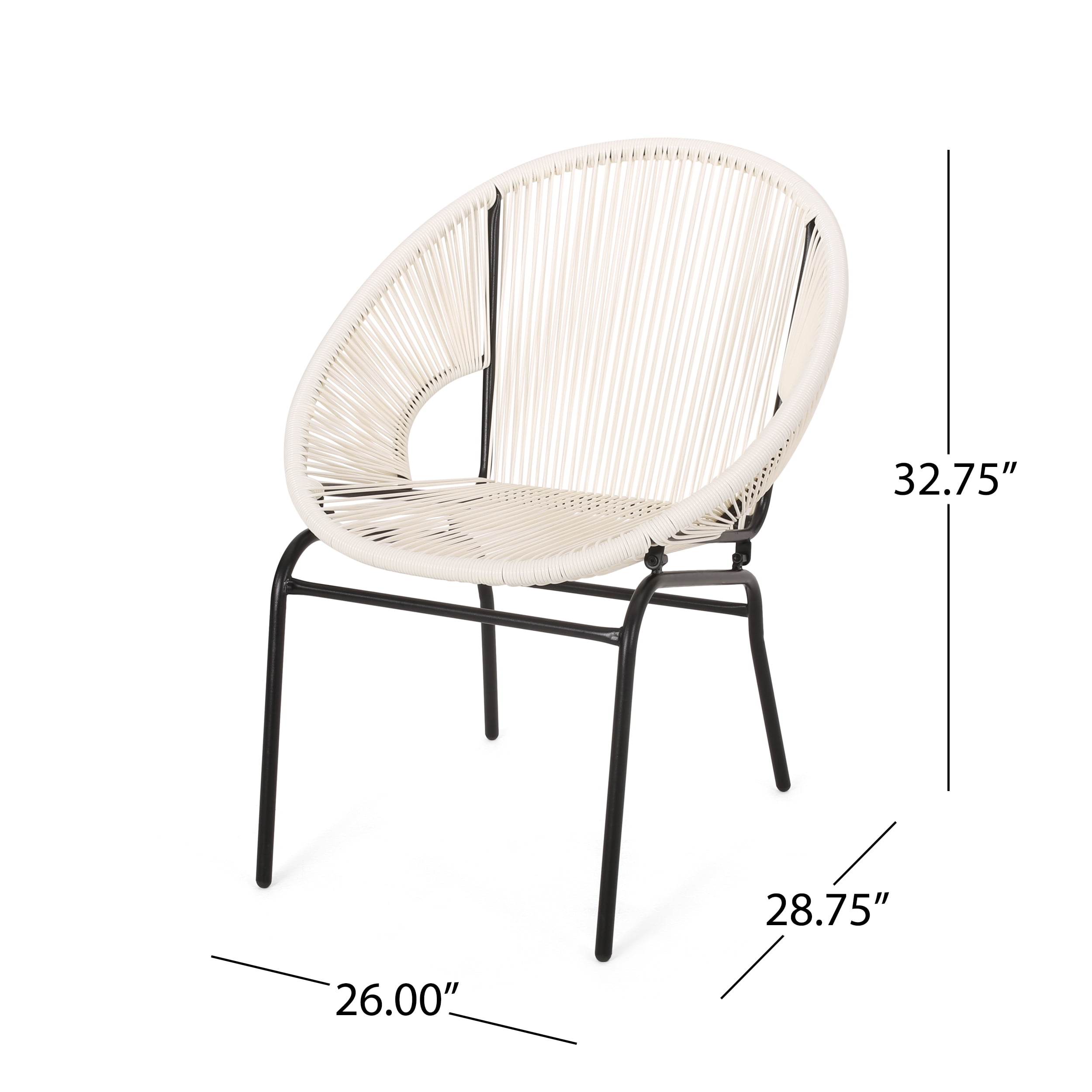 Hayk Outdoor Modern Faux Rattan Club Chair, Set of 2, White and Black